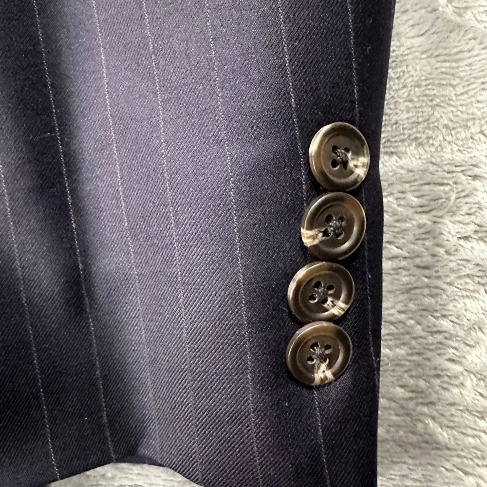 Vintage Chaps Ralph Lauren Mens Navy Pinstripe Wool Cashmere Suit 40S 35W